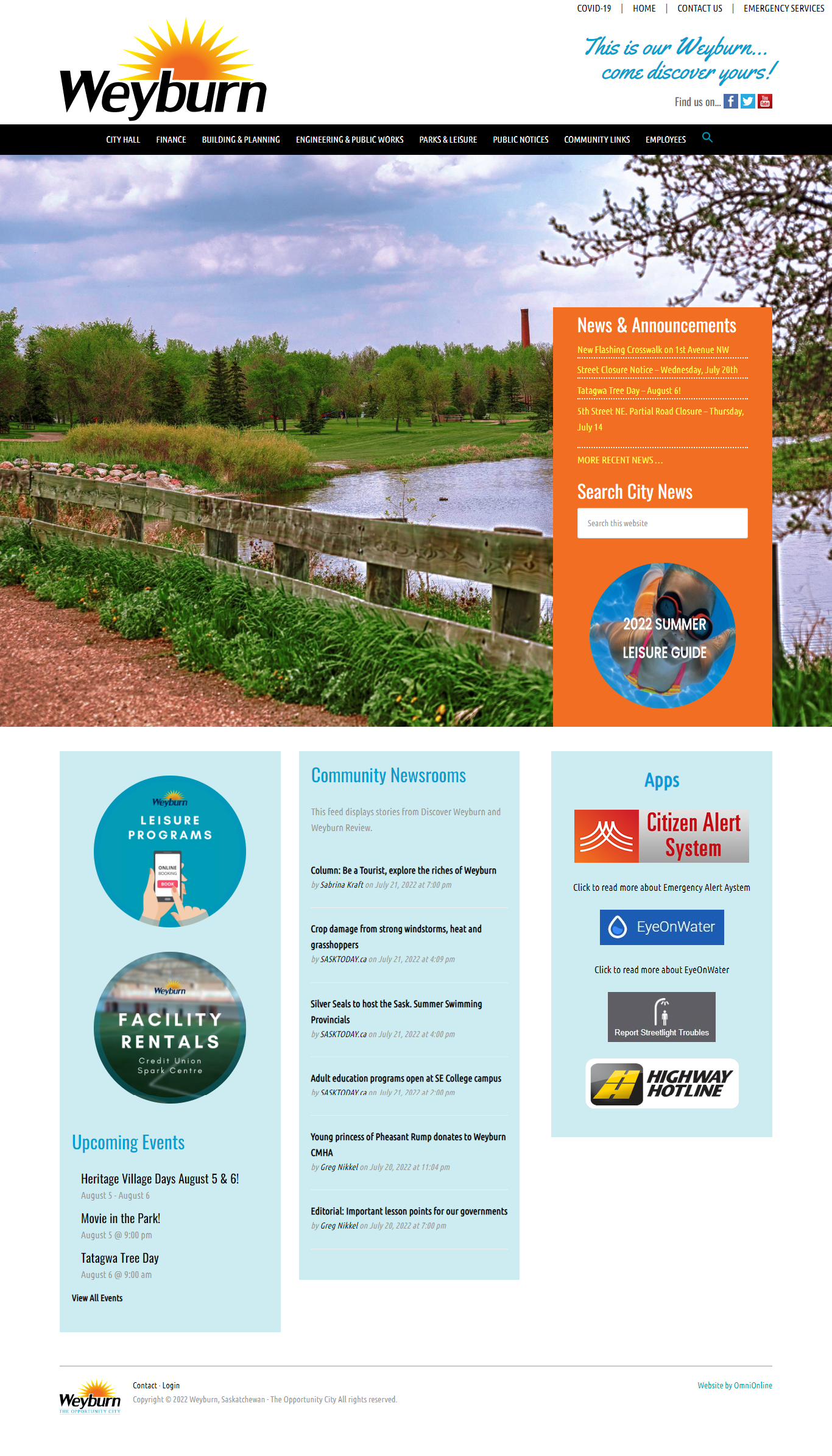weyburn website screenshot - municipal web design