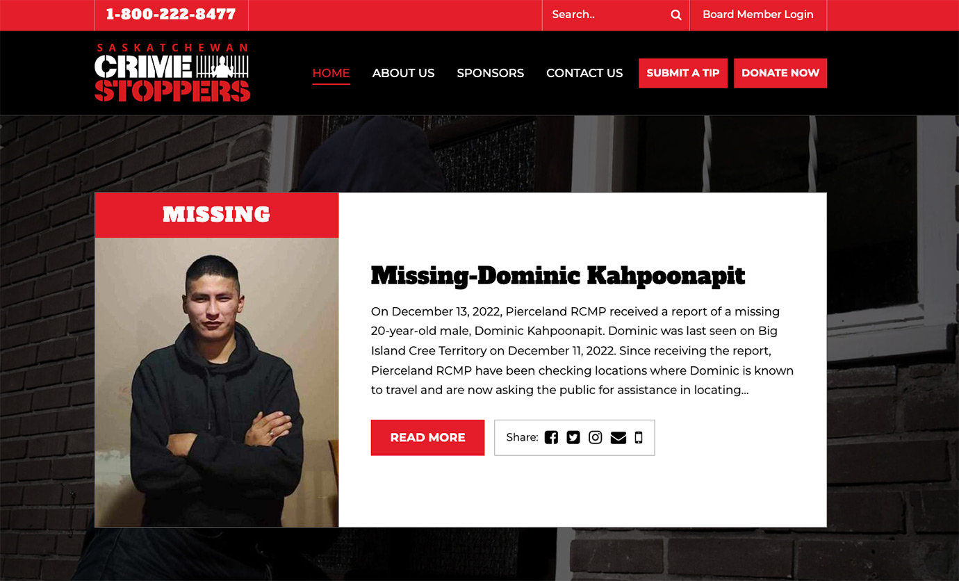 Saskatchewan crime stoppers web design by OmniOnline