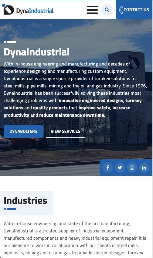 Dyna Industrial responsive mobile website designed by OmniOnline, Saskatchewan